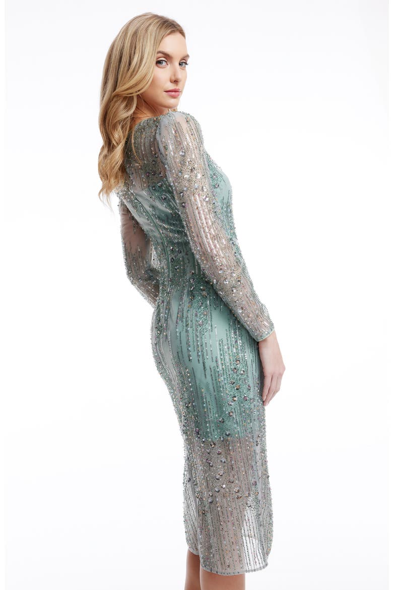 Sophia Bead & Sequin Long Sleeve Cocktail Midi Dress, Alternate, color, SAGE MULTI