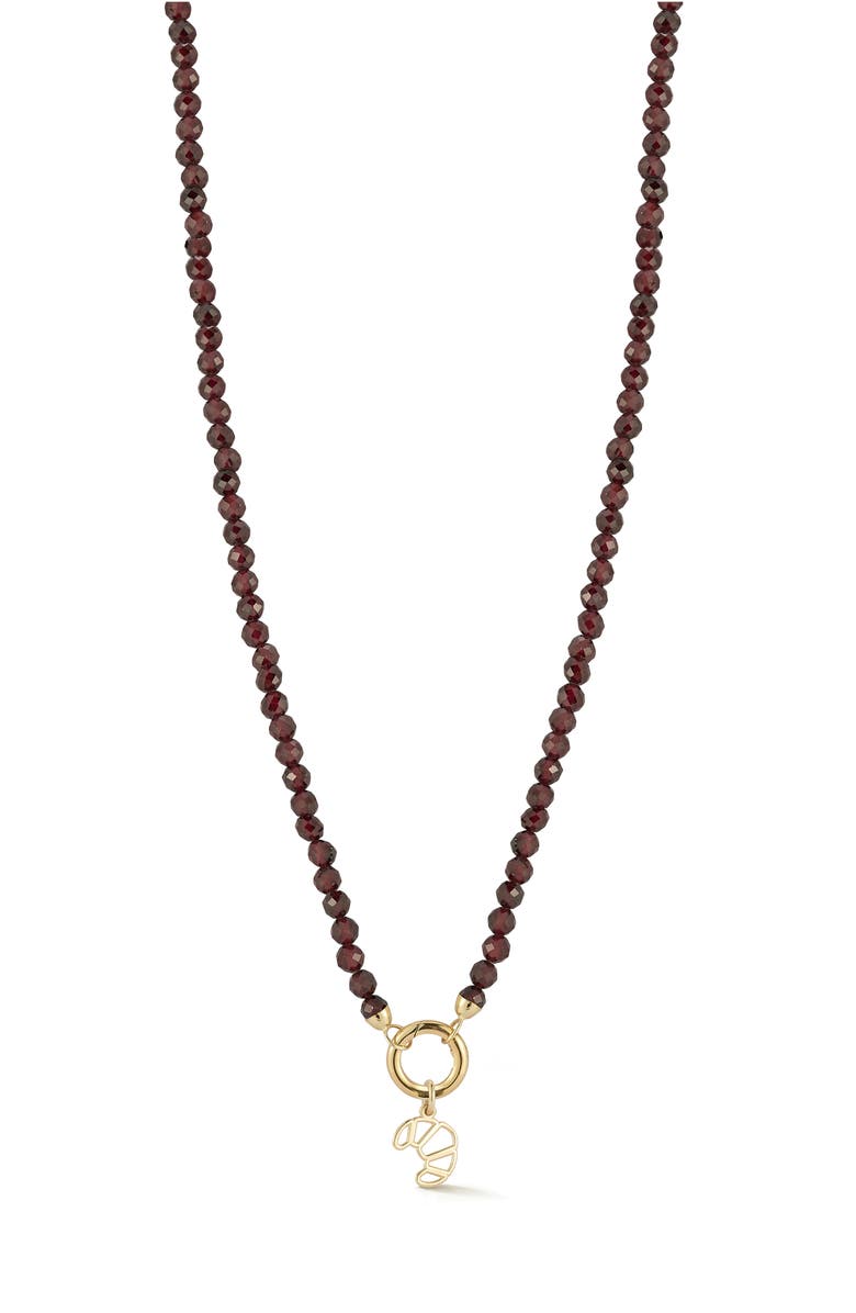 Ember Fine Jewelry 14K Yellow Gold Croissant Charm Beaded Necklace, Main, color, Gold/Dark Red