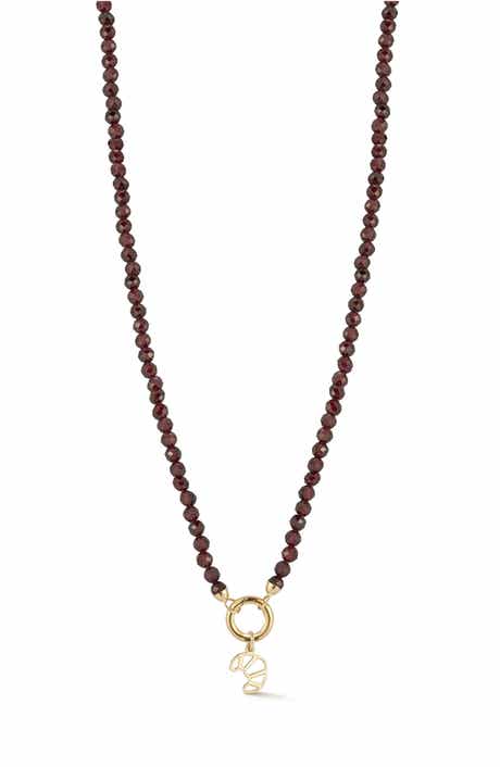 Ember Fine Jewelry 14K Yellow Gold Croissant Charm Beaded Necklace