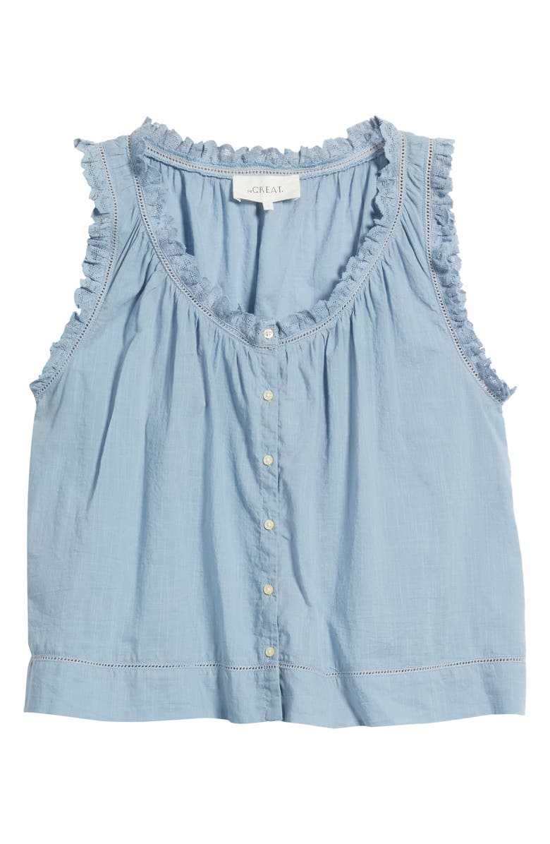 THE GREAT. The Vignette Lace Sleeveless Top, Alternate, color, Pale Blue