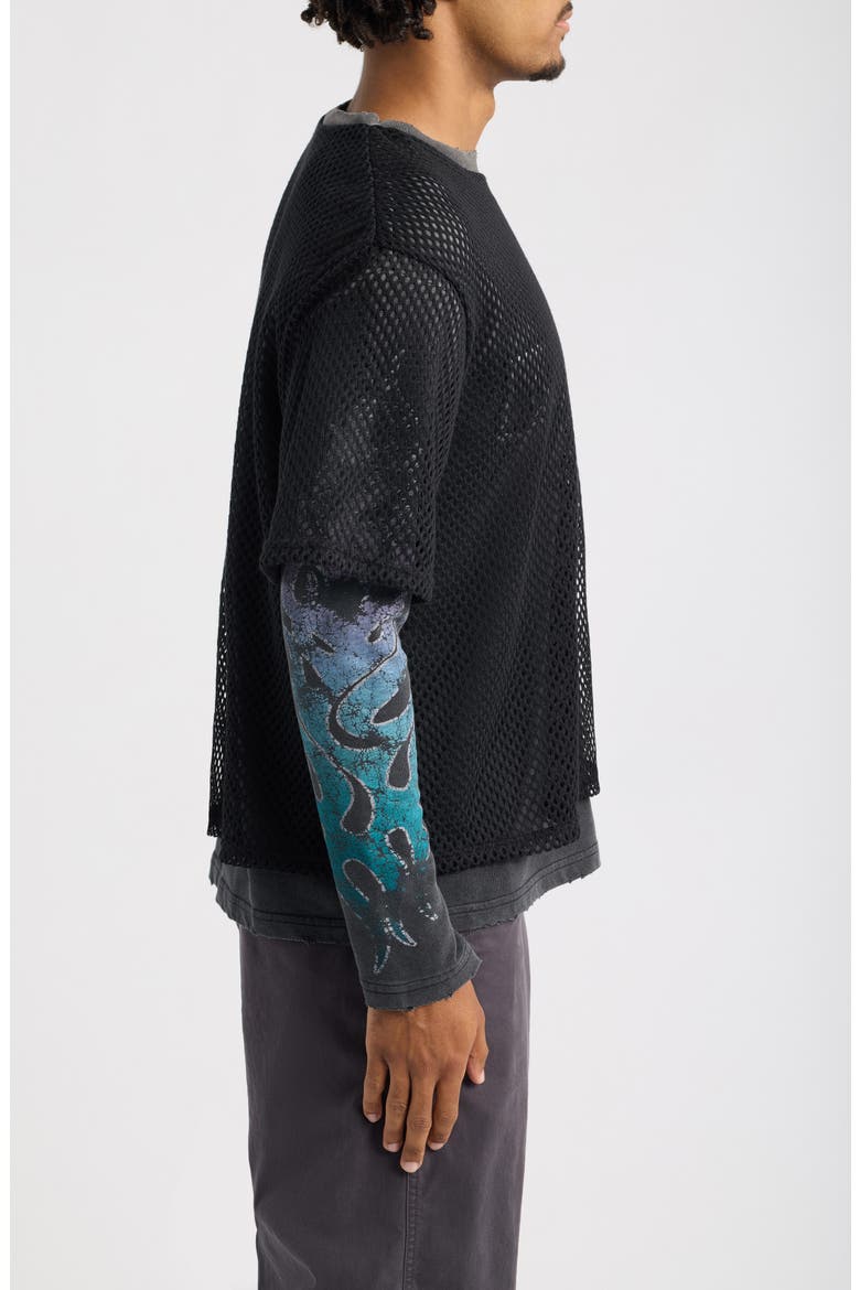 Mesh Overlay Long Sleeve Graphic T-Shirt, Alternate, color, VINTAGE BLACK