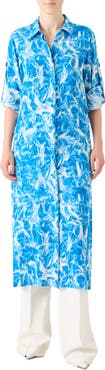 Akris Whitecaps Long Sleeve Midi Silk Shirtdress