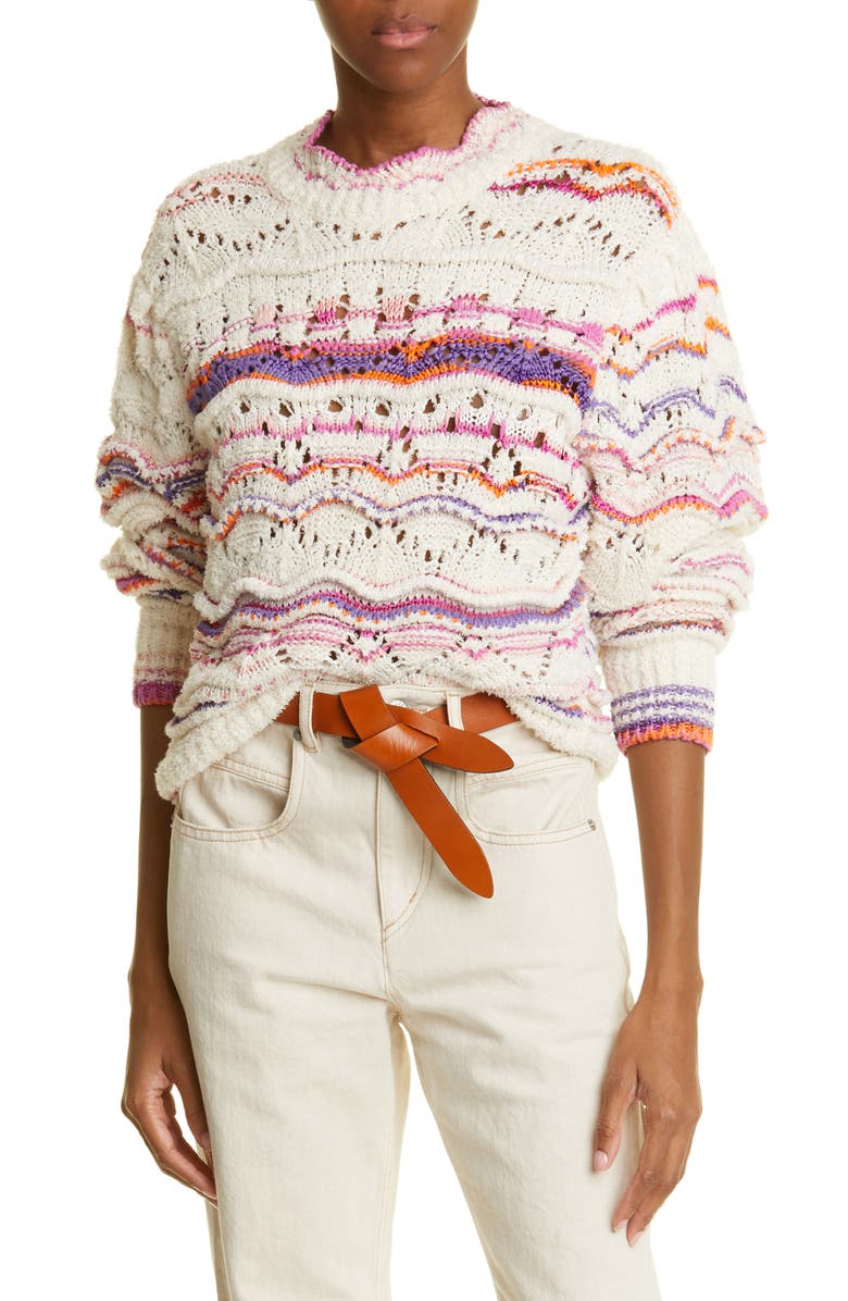 Isabel Marant Étoile Ambre Stripe Pointelle Stitch Cotton Blend Sweater, Main, color, 
