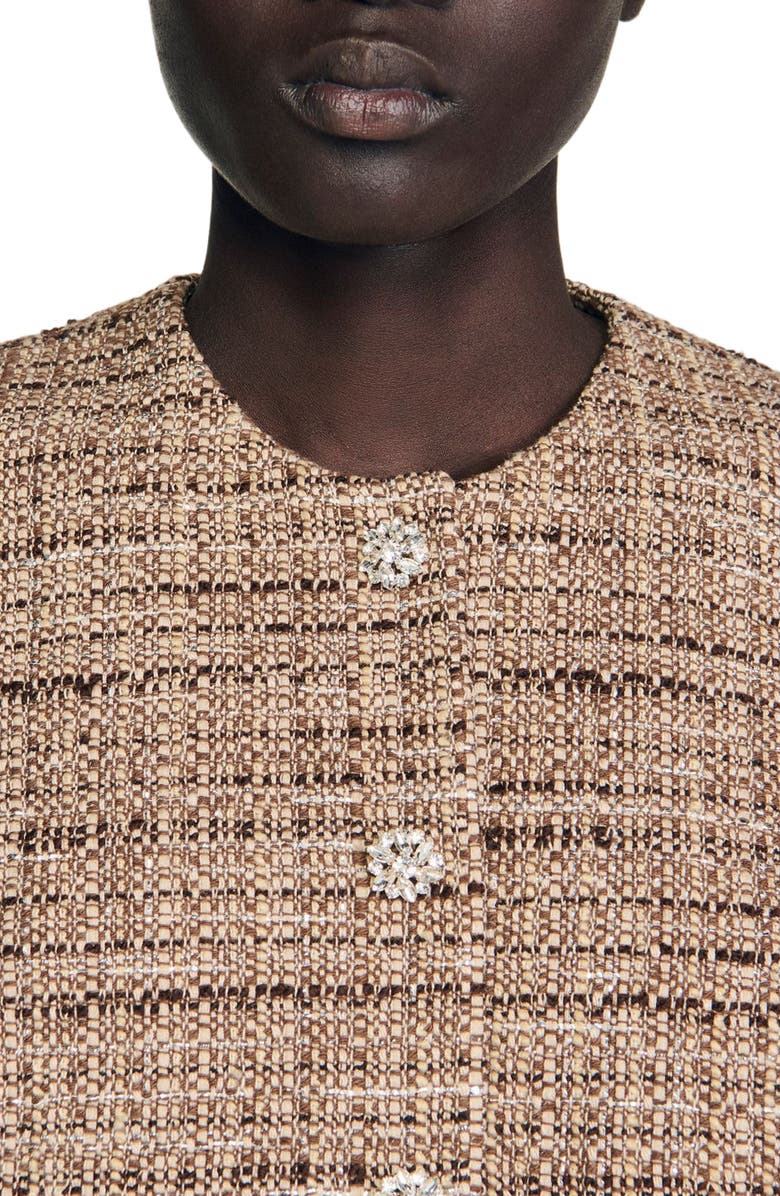 SANDRO Tweed vest, Alternate, color, Brown