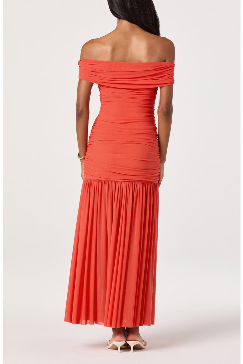 Andreanna Off the Shoulder Mesh Maxi Dress, Alternate, color, RED ORANGE