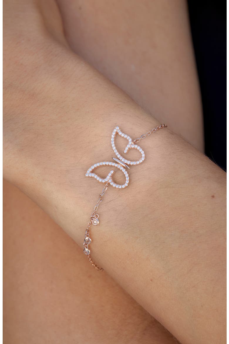 Cubic Zirconia Butterfly Charm Bracelet, Alternate, color, PINK