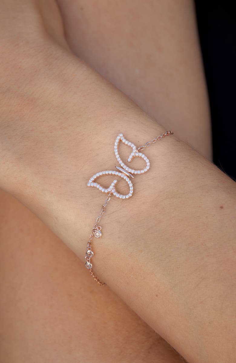 SAVVY CIE JEWELS Cubic Zirconia Butterfly Charm Bracelet, Alternate, color, Pink
