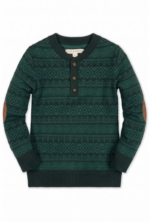 Kids' Organic Cotton Button Placket Elbow Patch Sweater