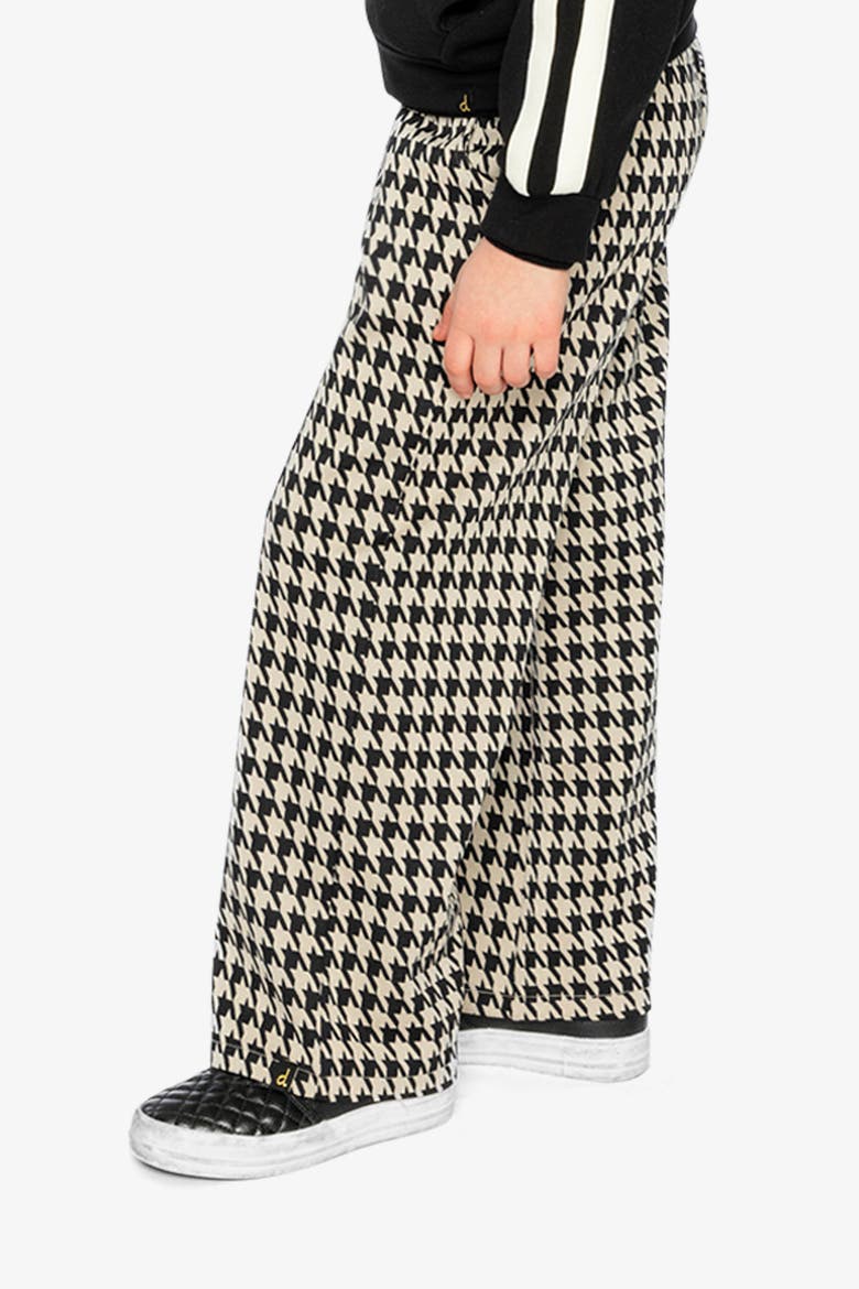 Houndstooth Jacquard Elastic Waist Flare Pants, Alternate, color, Black and Beige Houndstooth