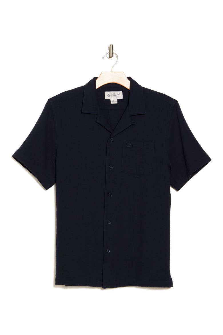 Cotton Gauze Short Sleeve Button-Up Camp Shirt, Alternate, color, DARK SAPPHIRE