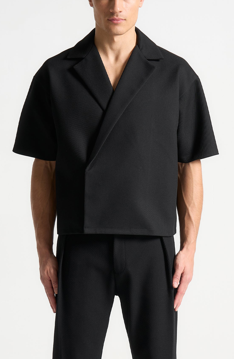 Manière De Voir Abel Boxy Twill Double Breasted Shirt, Alternate, color, Black