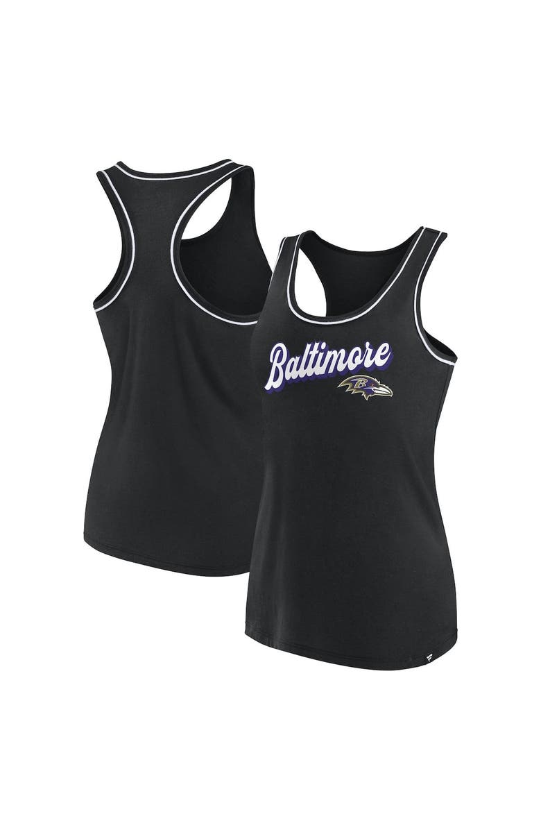 FANATICS Women's Fanatics Branded Black Baltimore Ravens Wordmark Logo Racerback Scoop Neck Tank Top, Main, color,