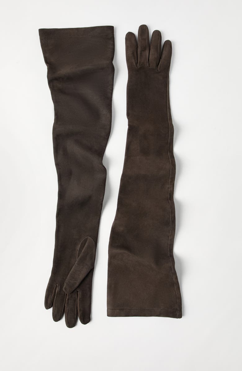 Brunello Cucinelli Couture suede gloves, Alternate, color, Rust Brown