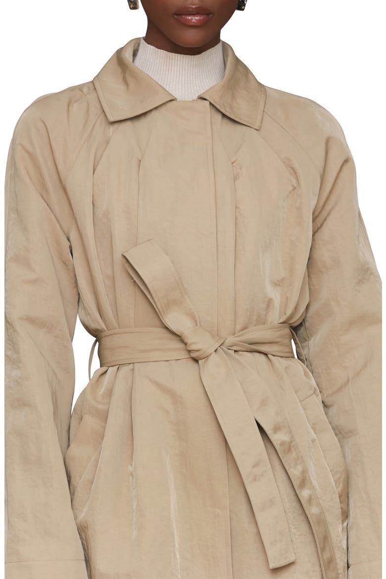 Nylon Pleated Rain Trench Coat, Alternate, color, FAWN