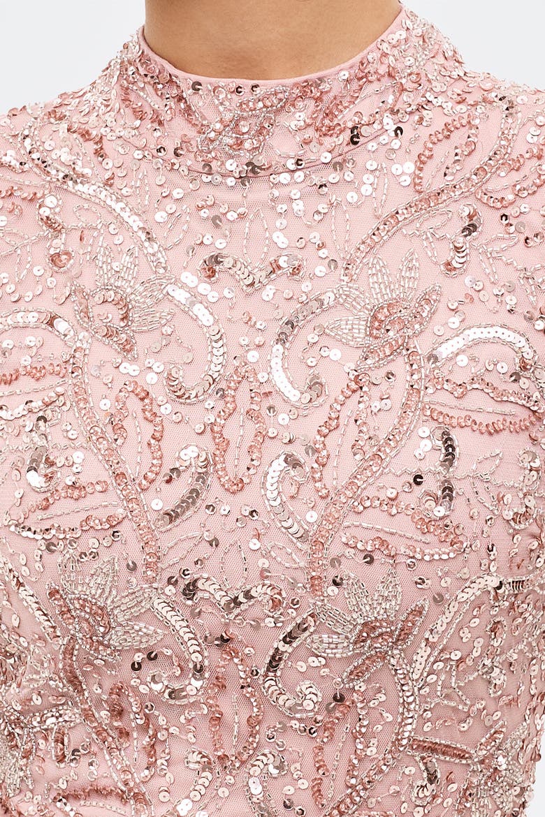 Modest Embellished Sequins Trail Gown, Alternate, color, FROSTED PINK