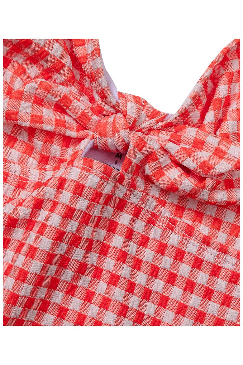 Girls Chlorine Resistant Cutout One Piece Swimsuit, Alternate, color, Coral/Gingham