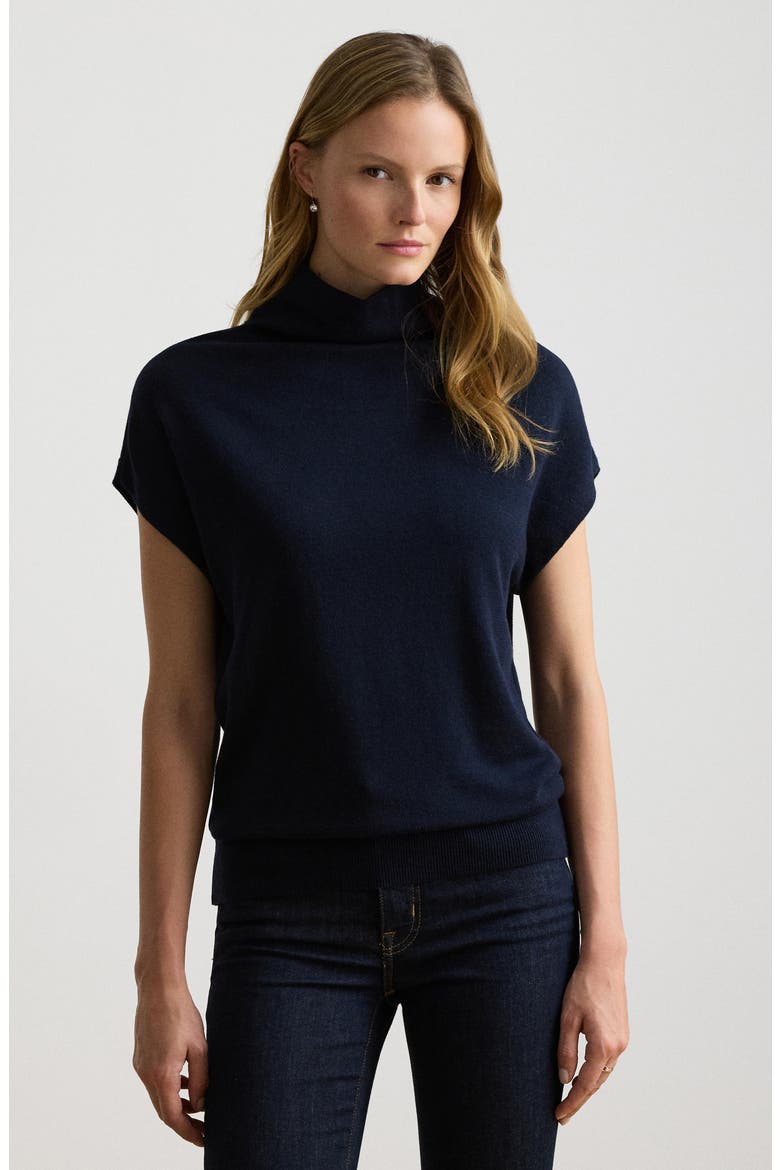 Cotton & Modal Cap Sleeve Mock Neck Top, Alternate, color, LAUREN NAVY BLUE
