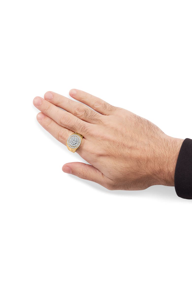 10K Yellow Gold 1 1/2 Cttw Diamond Cluster and Halo Signet Mens Ring, Alternate, color, Yellow
