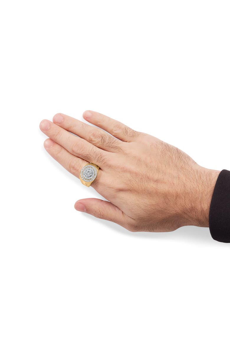 Haus of Brilliance 10K Yellow Gold 1 1/2 Cttw Diamond Cluster and Halo Signet Mens Ring, Alternate, color, Yellow