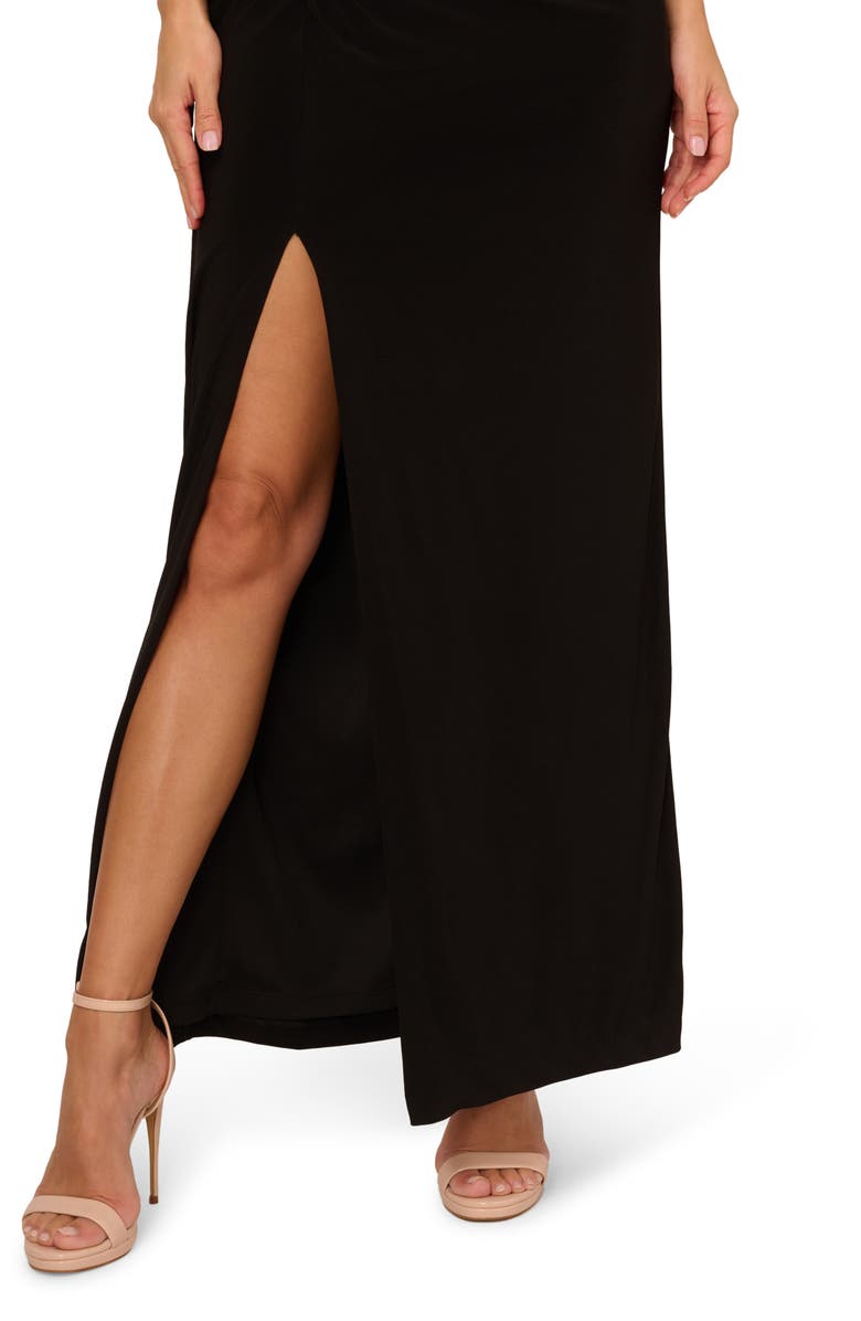 Adrianna Papell One-Shoulder Chain Strap Jersey Column Gown, Alternate, color, Black