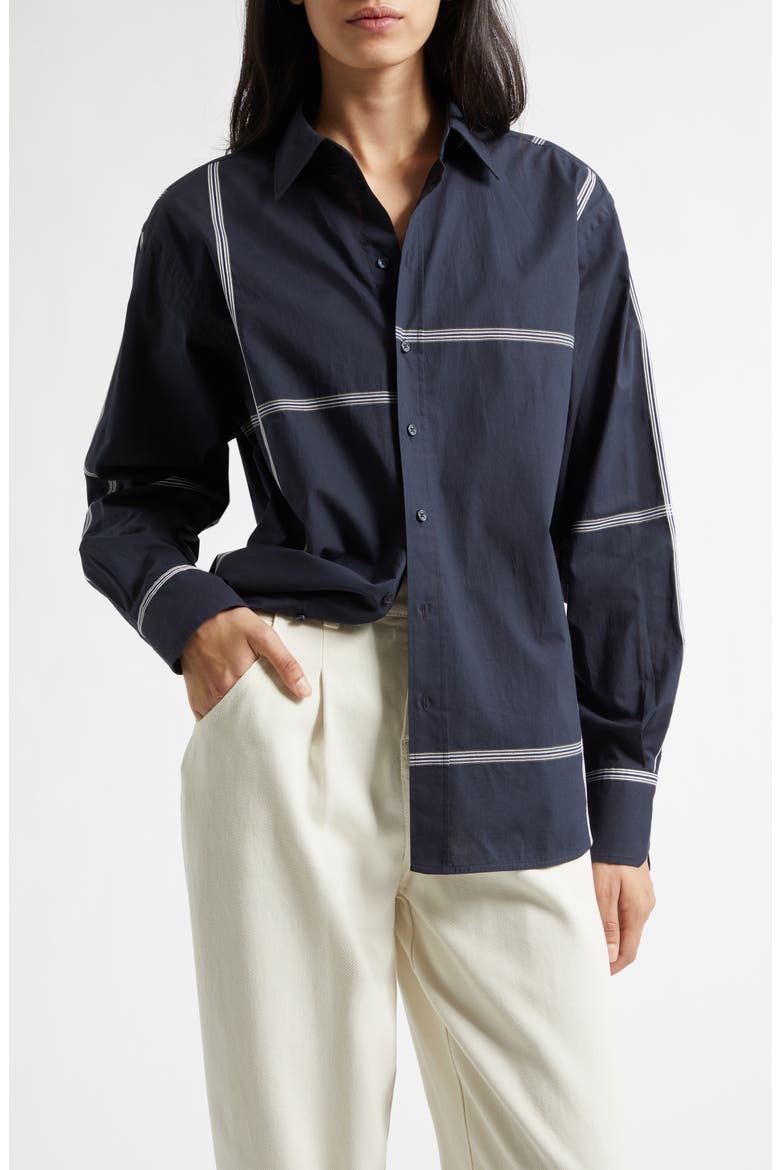 Saturday Asymmetric Check Cotton Button-Up Shirt, Main, color, SKY CAPTAIN