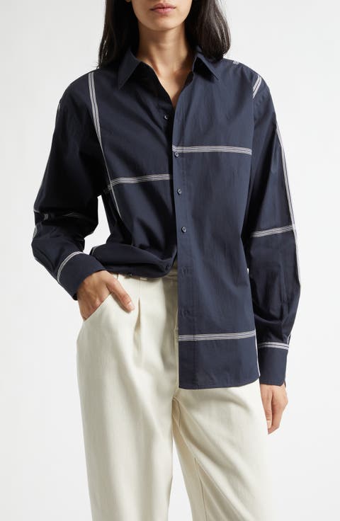 Saturday Asymmetric Check Cotton Button-Up Shirt