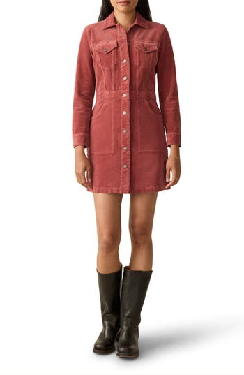 Faherty Michelle Long Sleeve Stretch Corduroy Shirtdress In Pink