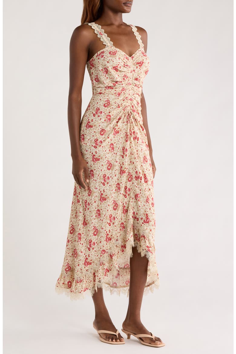 Stevie Ruched Lace Trim Cocktail Dress, Alternate, color, CHERRY ROSE MULTI