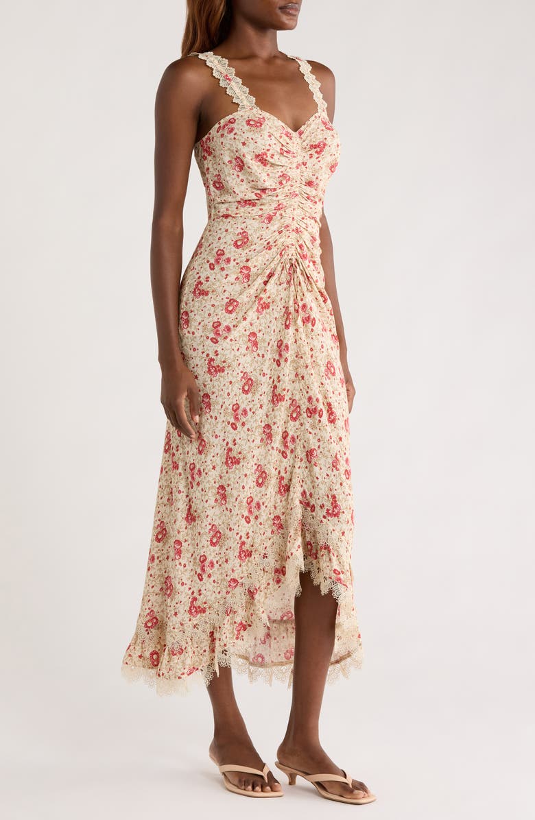 Cinq à Sept Stevie Ruched Lace Trim Cocktail Dress, Alternate, color,