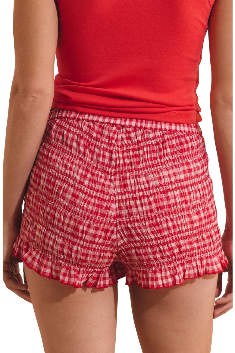 Gingham Smocked Sleep Shorts, Alternate, color, RED