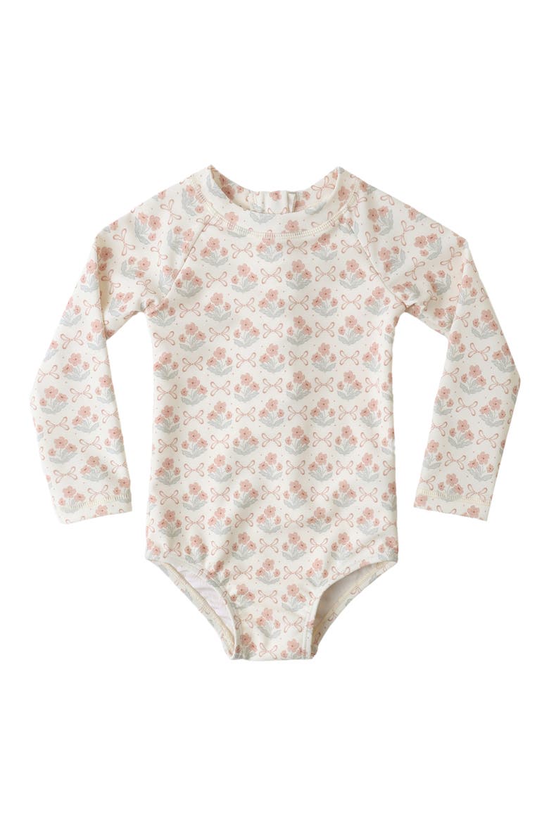 Delphine Floral Print One-Piece Rashguard Swimsuit, Alternate, color, IVORY