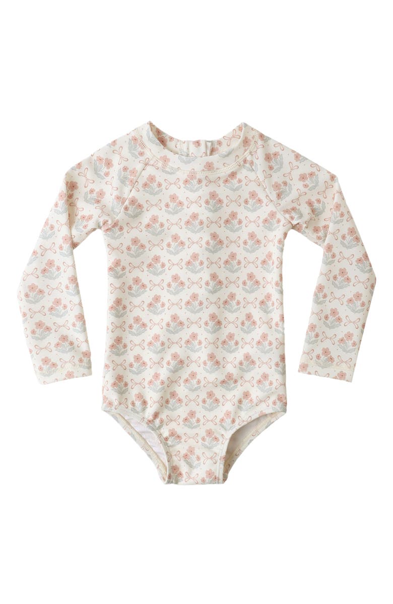 Rylee + Cru Delphine Floral Print One-Piece Rashguard Swimsuit, Alternate, color, Ivory