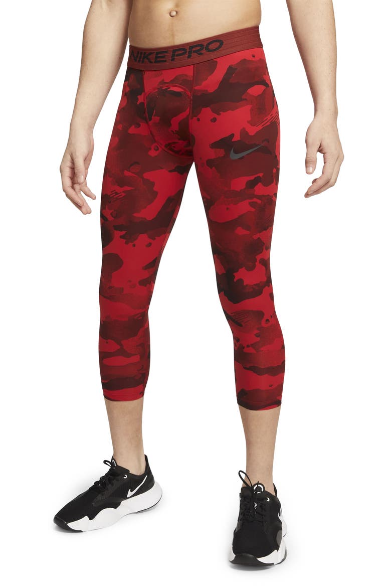 Pro Dri-FIT 3/4 Camo Training Tights, Main, color, UNIVERSITY RED/ BLACK