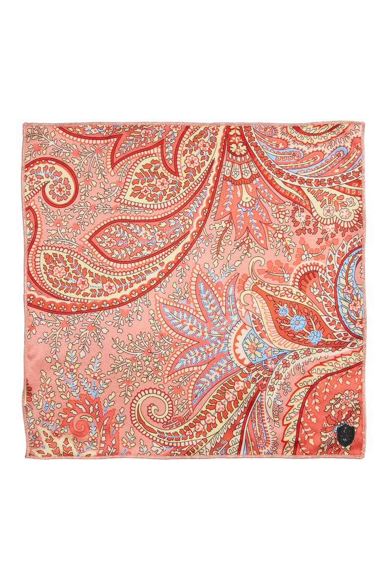 Peach Paisley Silk Pocket Square, Alternate, color, PEACH
