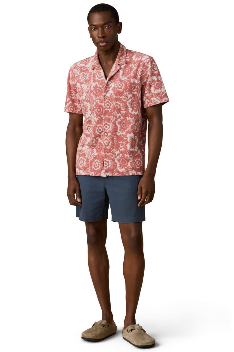 Cabana Floral Short Sleeve Terry Cloth Button-Up Shirt, Alternate, color, RED SUMMER FLOWERS
