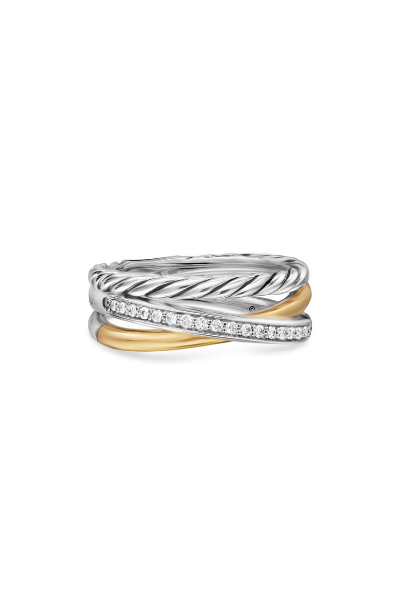 David Yurman Crossover Three Row Ring in Sterling Silver with 18K Yellow Gold and Diamonds, 7mm, Alternate, color, Sterling Silver And 18K Gold