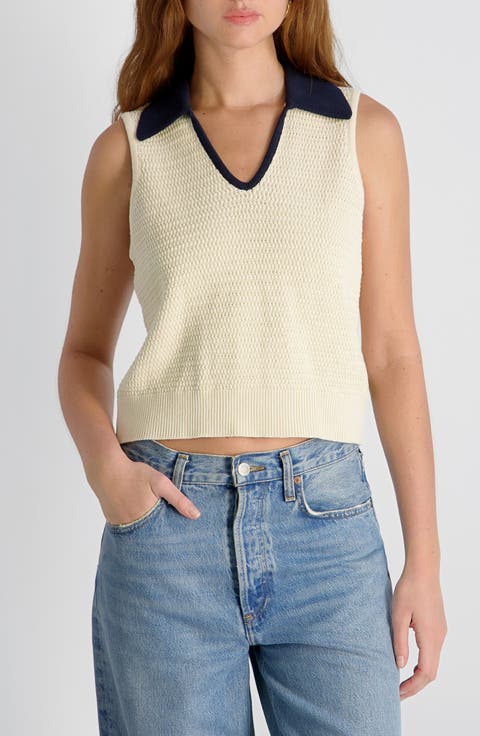 Mozart Contrast Detail Sleeveless Cotton Sweater