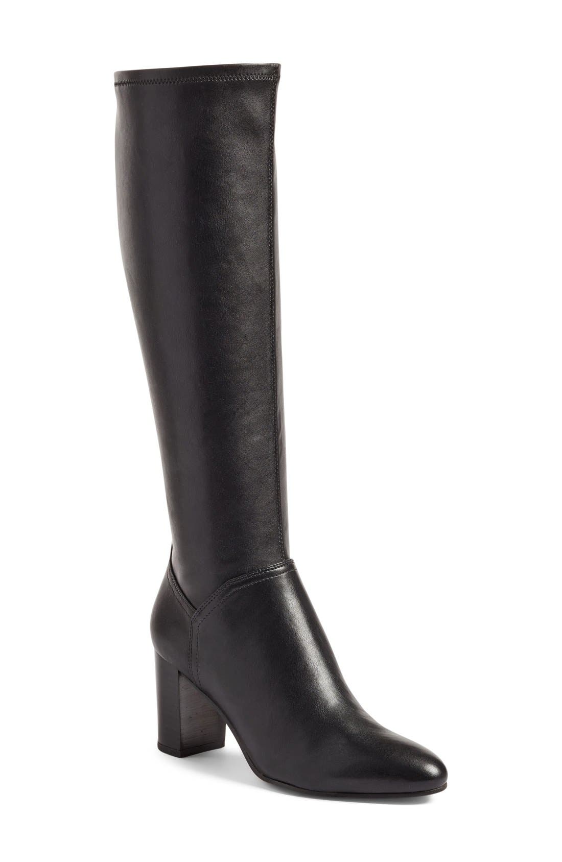 Effie Knee High Boot, Main, color, BLACK STRETCH LEATHER