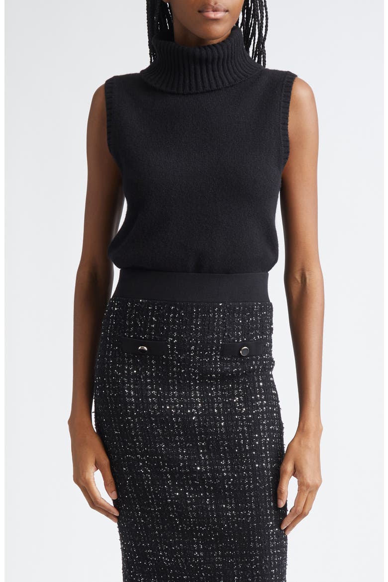 Mazzy Sleeveless Cashmere Turtleneck Sweater, Main, color, BLACK
