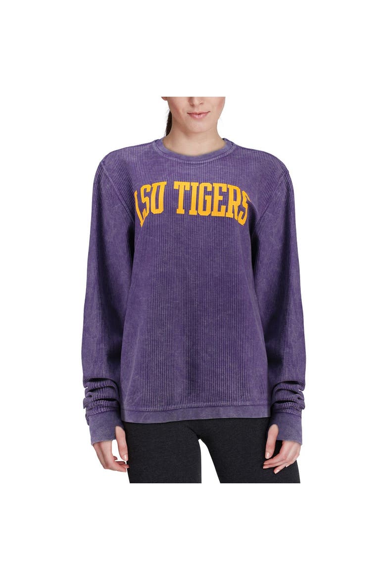 Women's Pressbox Purple LSU Tigers Comfy Cord Vintage Wash Basic Arch Pullover Sweatshirt, Alternate, color, Purple