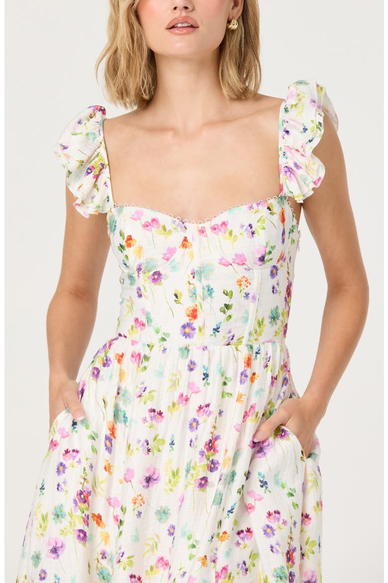 Wedelia Floral Print A-Line Dress, Alternate, color, CREAM PURPLE FLORAL