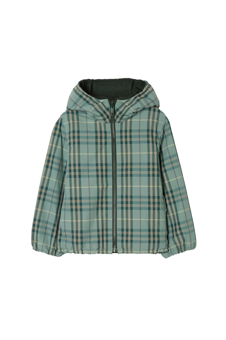 Reversible Check Hooded Jacket, Main, color, Gulf green