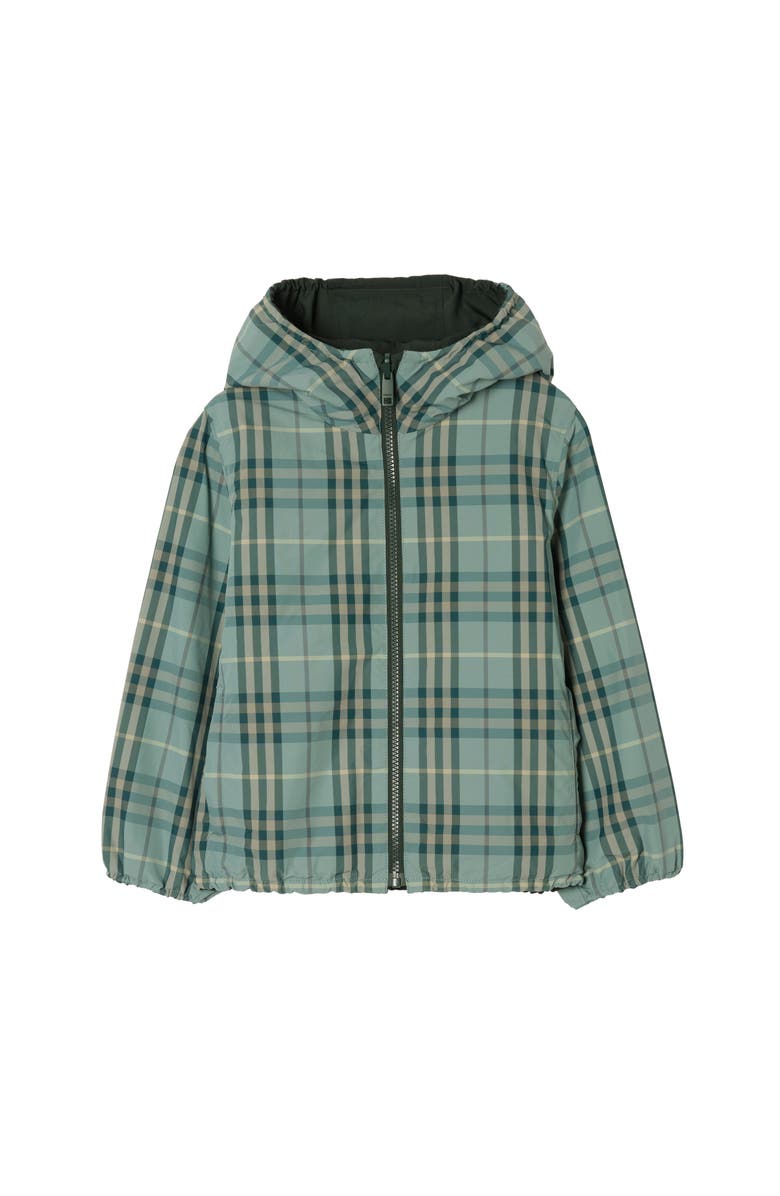 Burberry Reversible Check Hooded Jacket, Main, color, Gulf Green