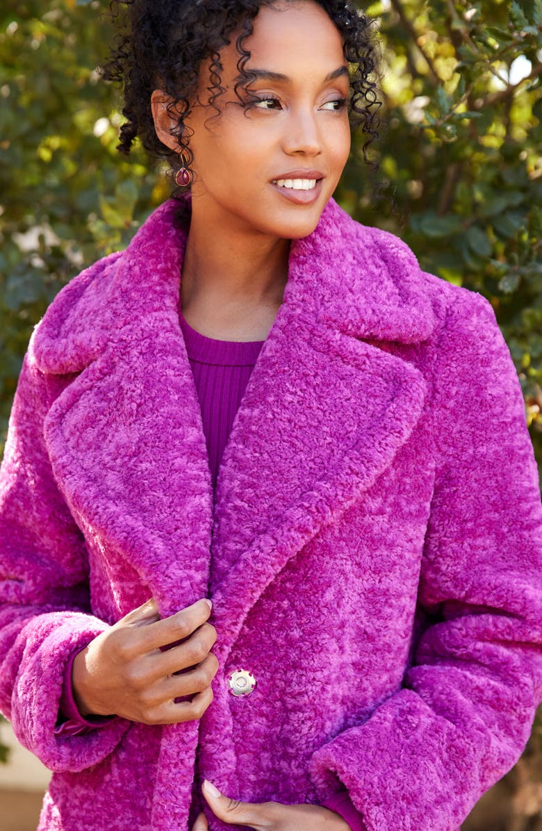 Karen Kane Faux Shearling Coat, Alternate, color, Orchid
