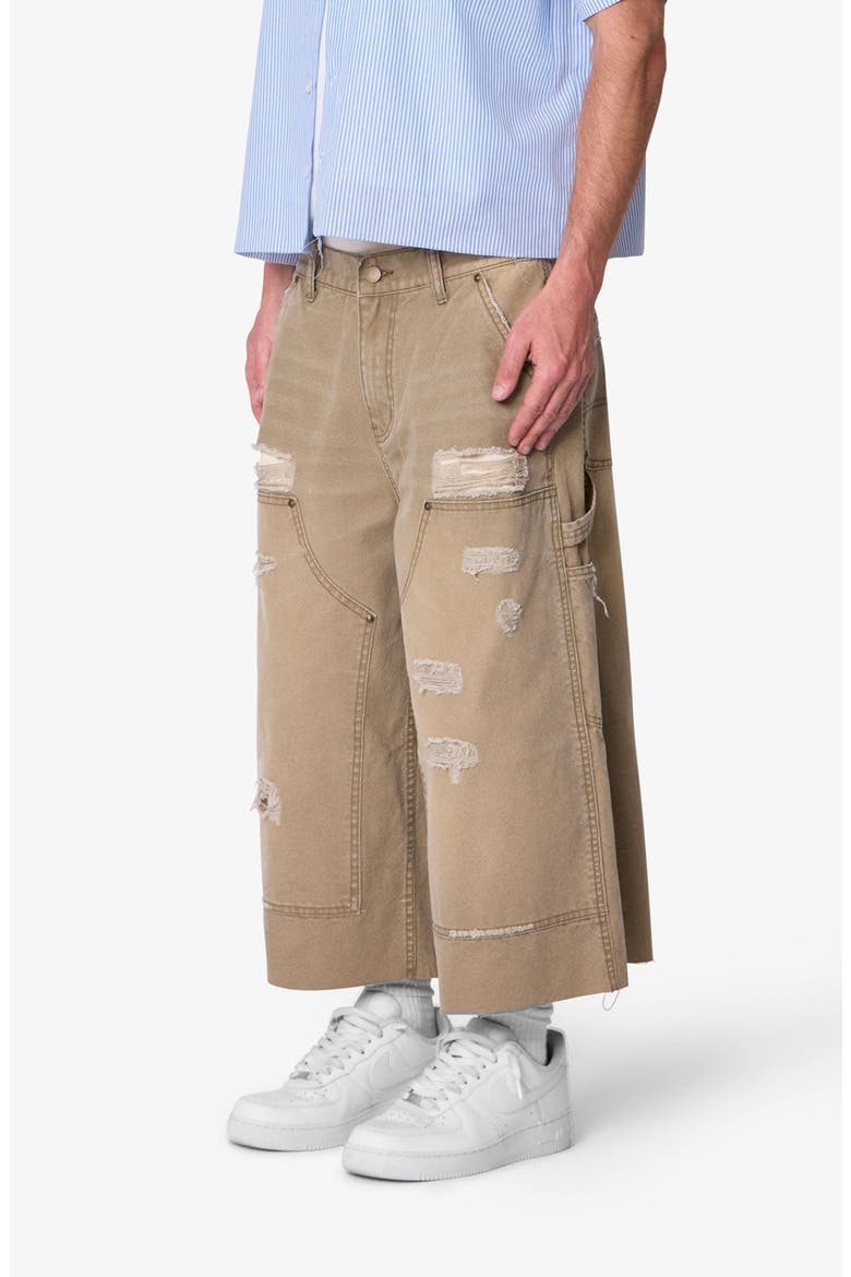 Distressed Extra Long Denim Carpenter Shorts, Alternate, color, OLIVE