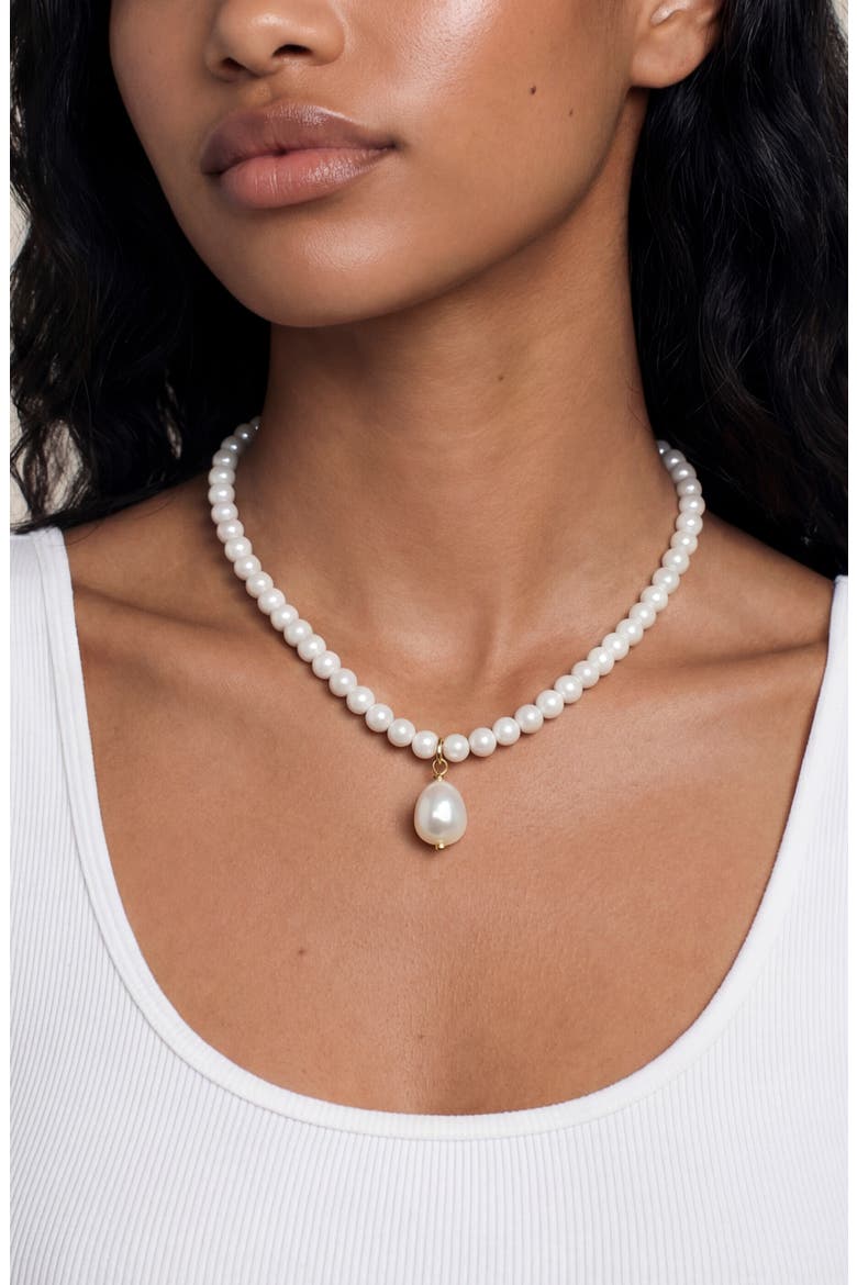 Freshwater Pendant Bead Necklace, Alternate, color, WHITE