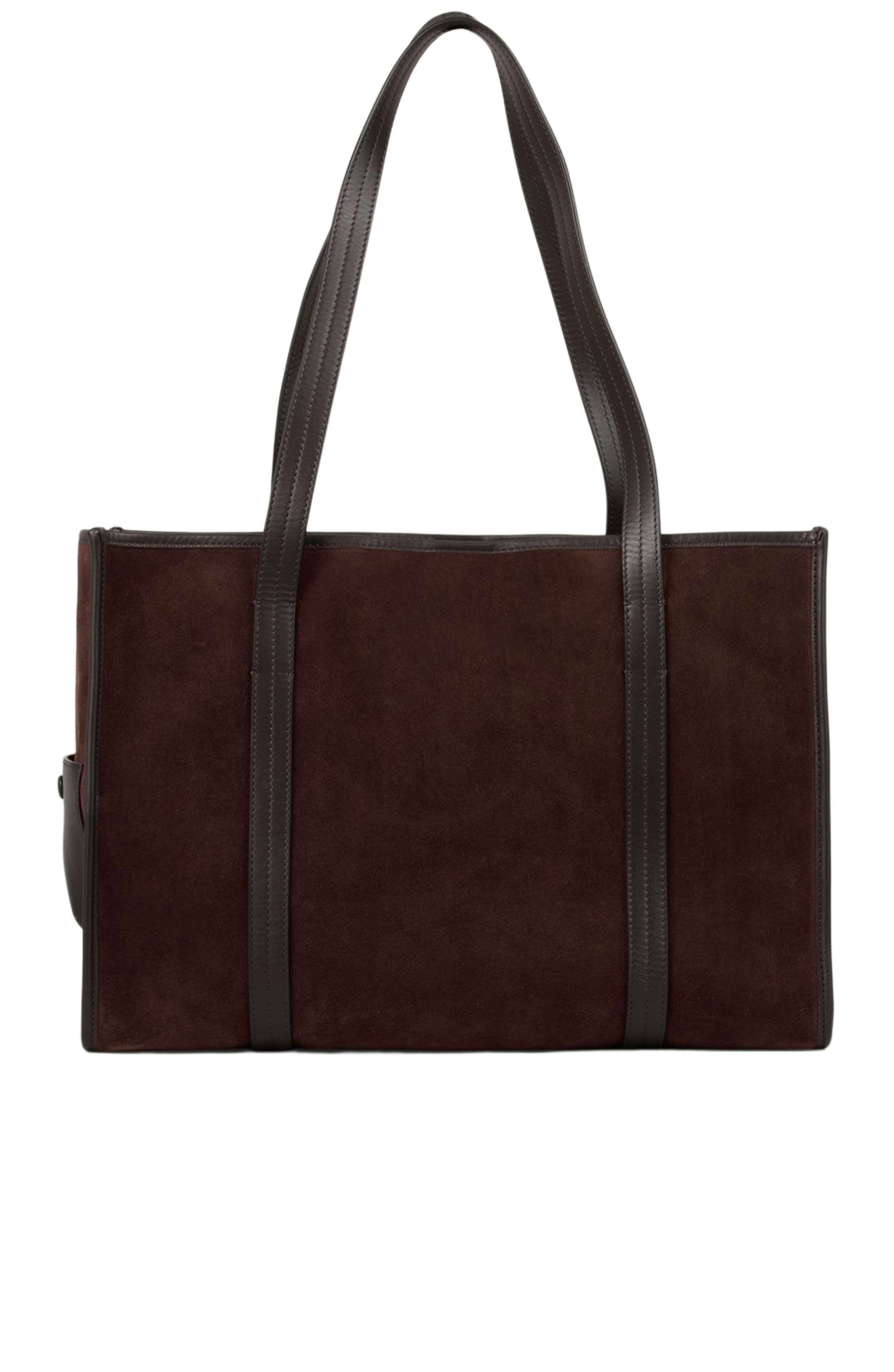 SANDRO Soft suede shopping bag, Alternate, color, Mahogany