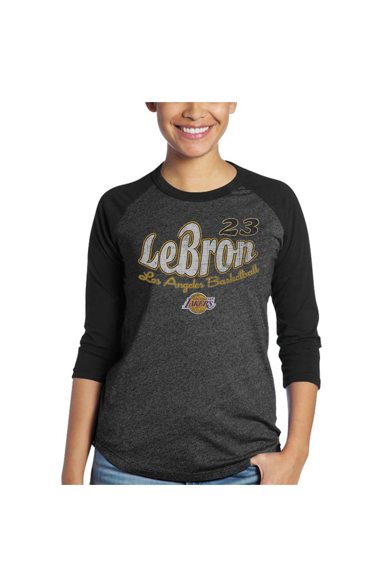 Majestic Threads Women's Majestic Threads Black Los Angeles Lakers Lebron Graphic 3/4-Sleeve Tri-Blend Raglan T-Shirt, Alternate, color, 