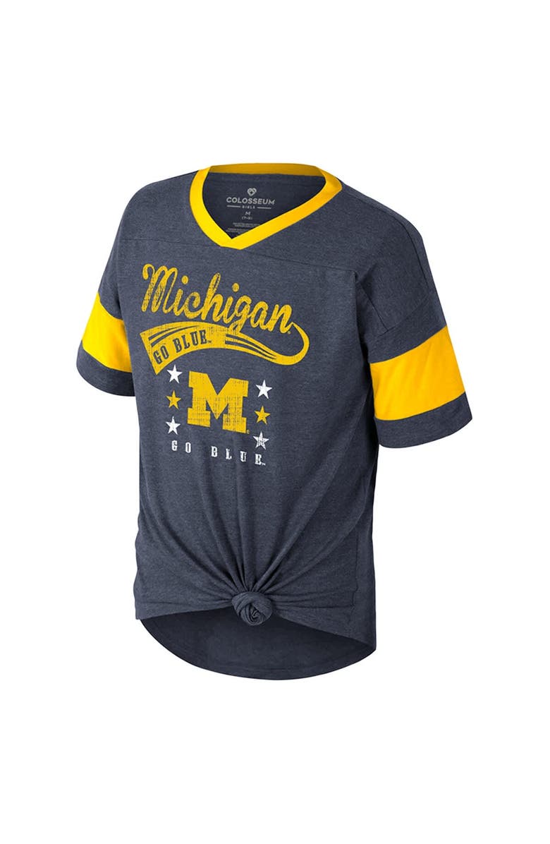 COLOSSEUM Girls Youth Colosseum  Navy Michigan Wolverines Frontier Tie Front T-Shirt, Alternate, color, 
