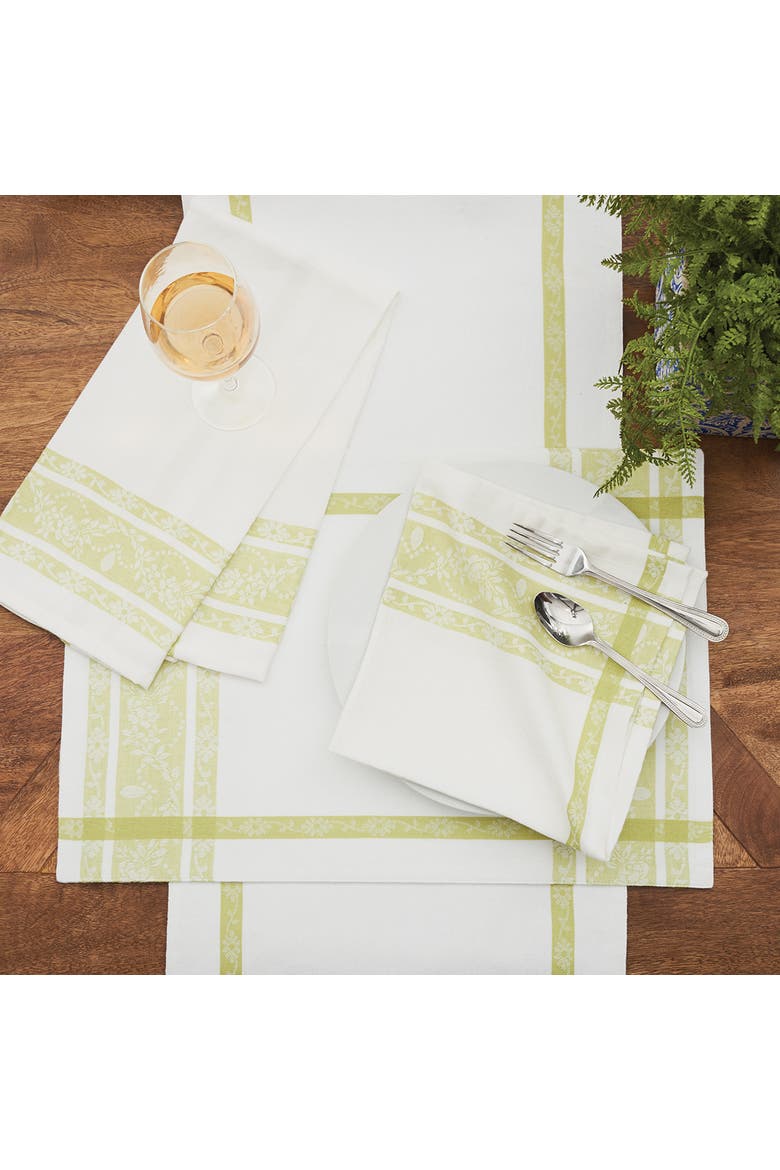 Rose Trellis Jacquard Peridot Cotton Woven Placemats Set of 6, 13" x 19", Alternate, color, Green